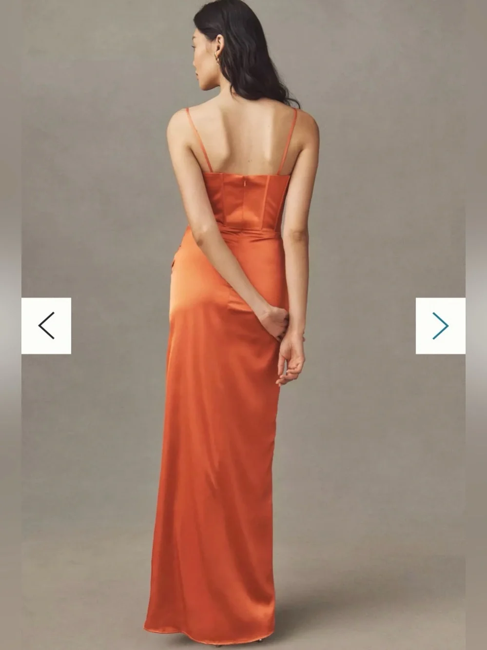 NWT Mac Duggal Sweetheart Bustier Ruched Satin Side-Slit Gown in Burnt Orange. - Picture 2 of 3